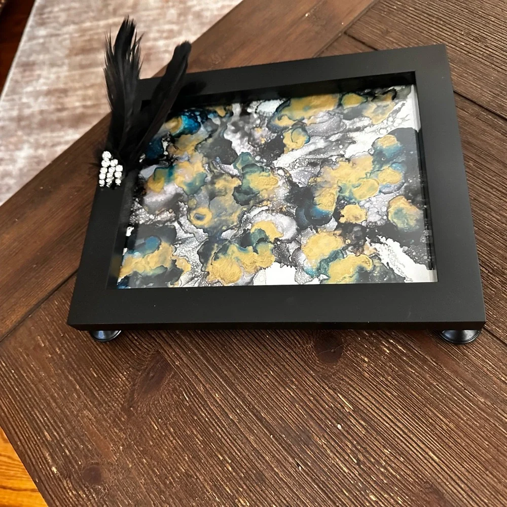 Hand Crafted Black and Gold Decorative vanity accent Tray